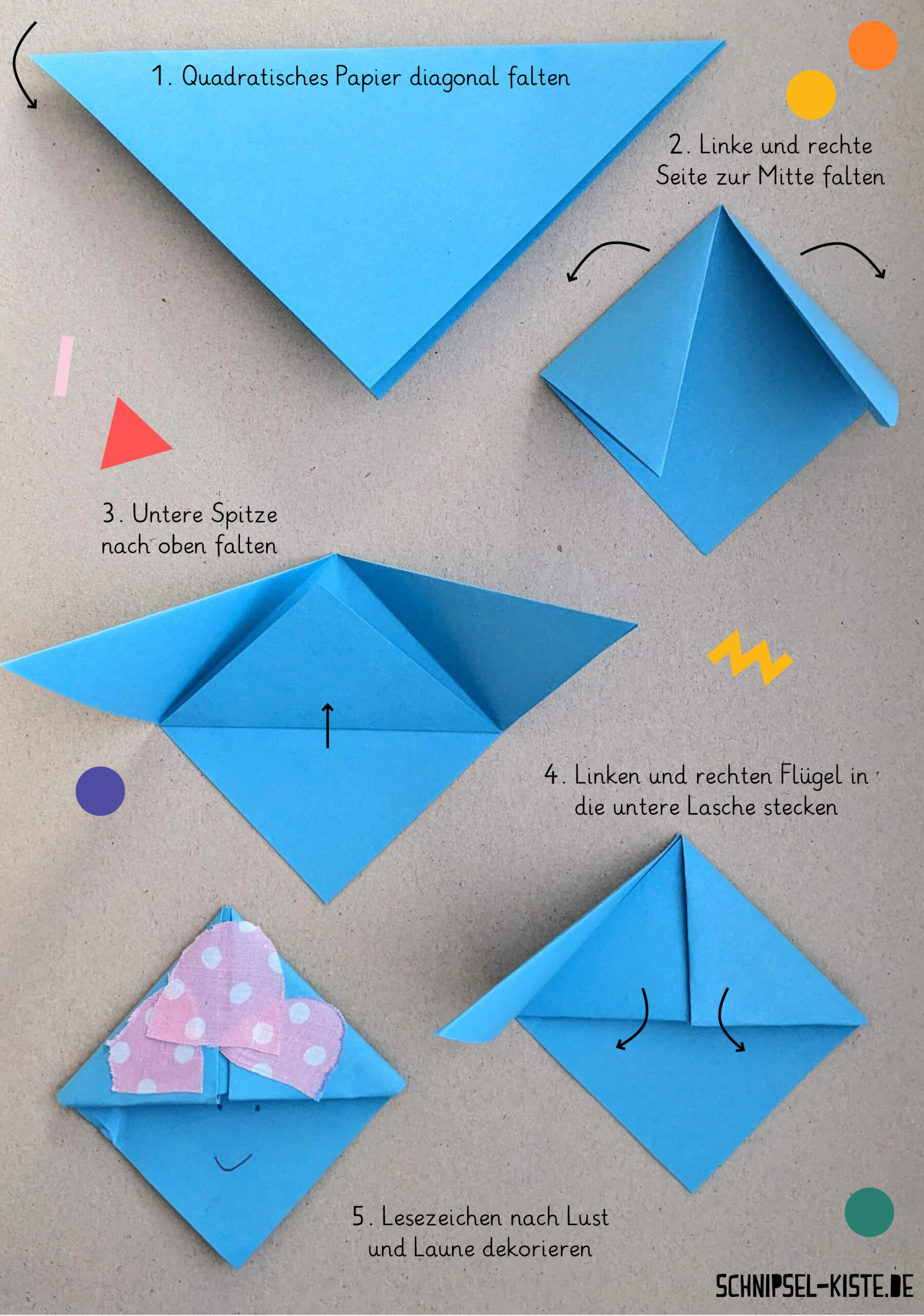 Einfache Tier Origami Lesezeichen falten – Schnipsel Kiste